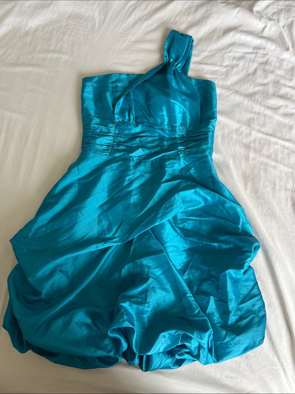 Teal One-Shoulder Bubble Hem Dress